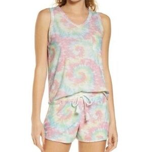 Emerson Road Lullaby Terry Cloth Pastel Tie Dye Tank & Short Set Small NWT
